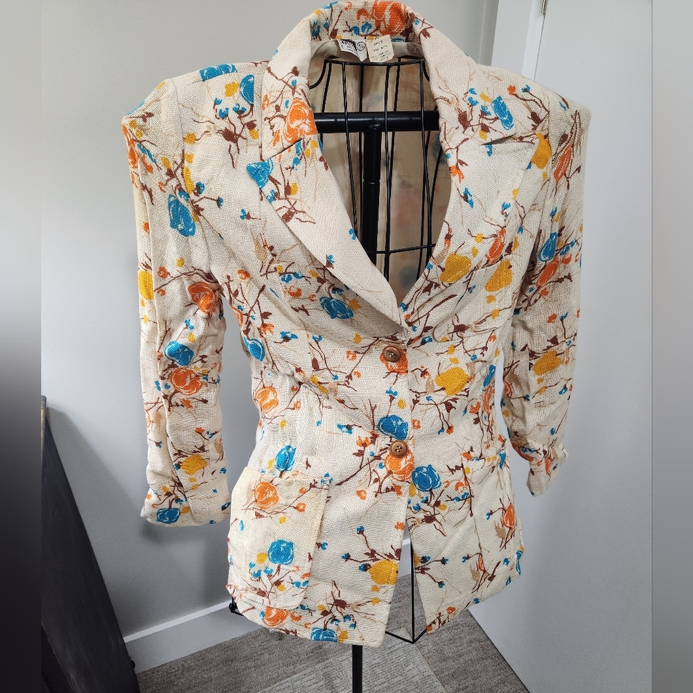Vintage 60s Montgomery Ward Linen Floral Jacket Blazer